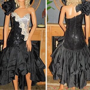 Chic Asymmetrical Black Sequin Dress